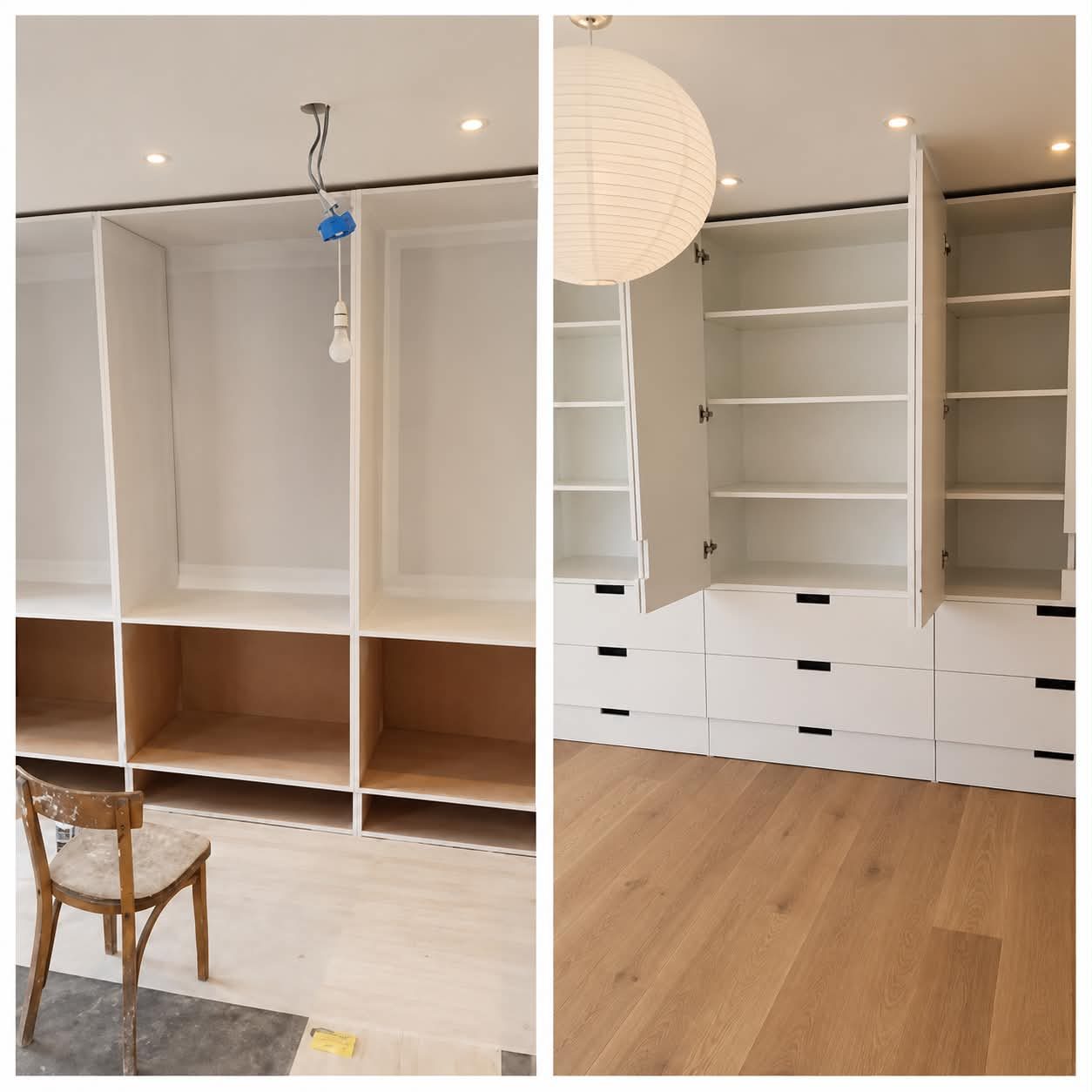 Built-in wardrobe before and after painting and fitting